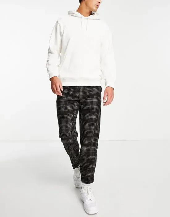 relaxed grid plaid wool mix pants in brown