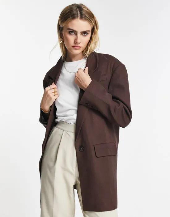 relaxed oversized single breasted blazer in chocolate brown