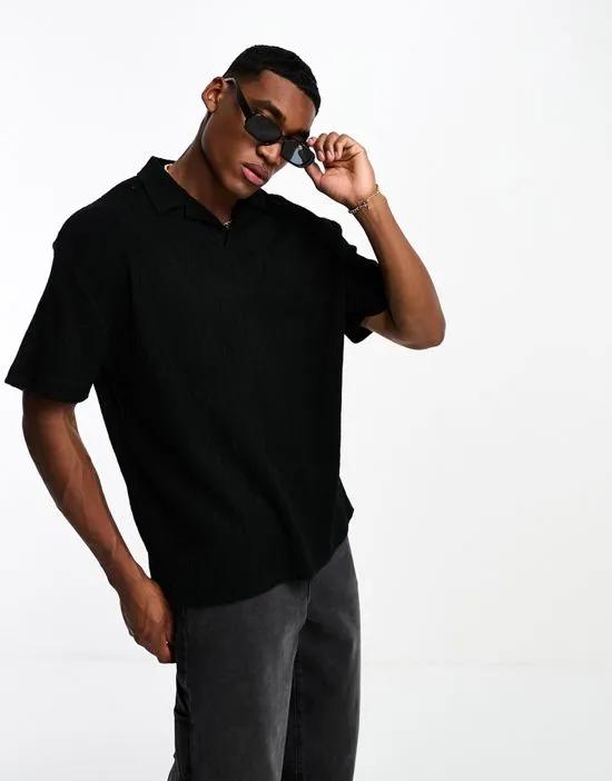 relaxed polo shirt in black textured rib