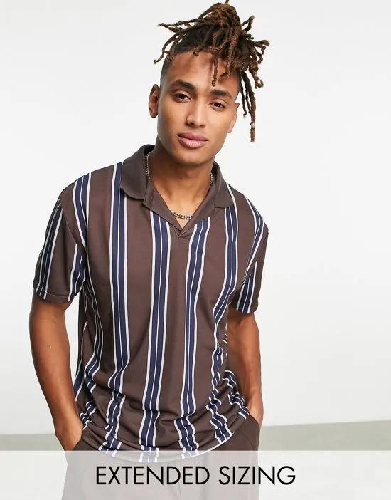 relaxed polo shirt in navy & brown stripe