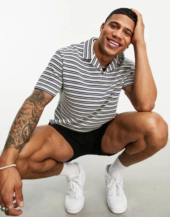 relaxed polo shirt in navy striped texture