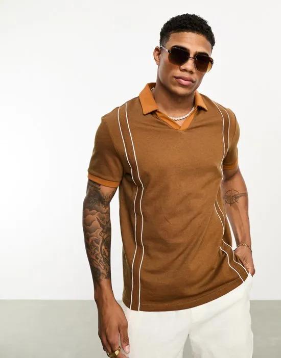 relaxed revere polo shirt in textured tan with piping