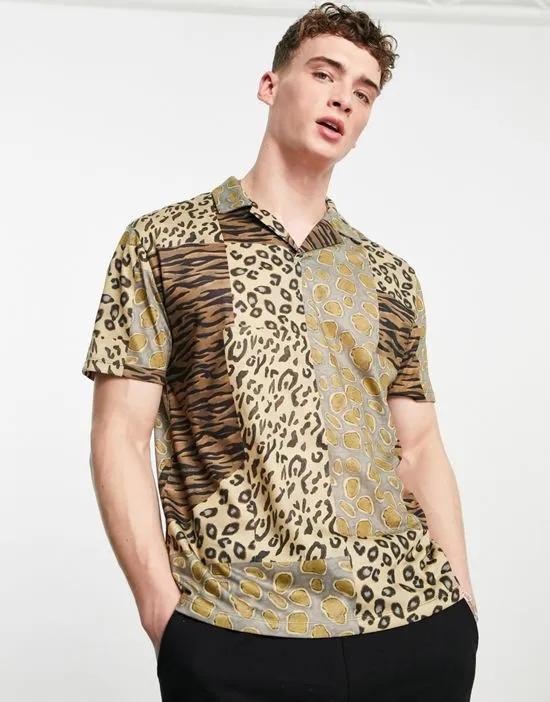 relaxed revere polo t-shirt in mixed animal print