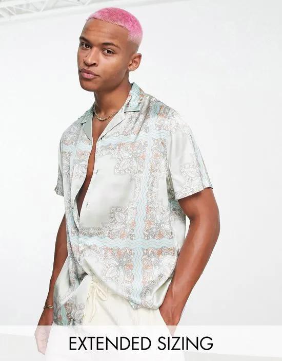 relaxed revere satin shirt in paisley print