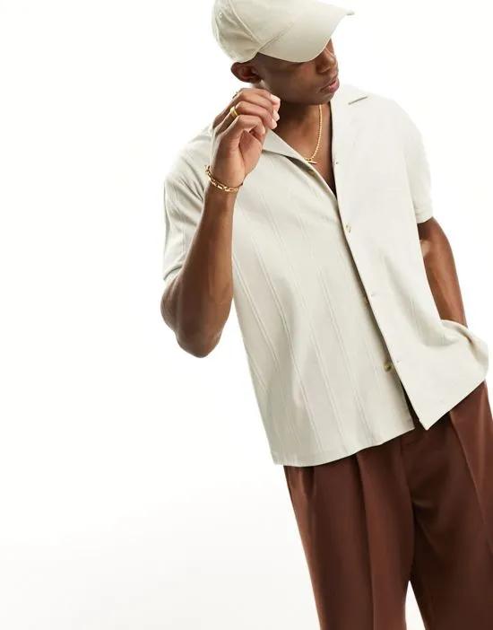 relaxed rib button down shirt in beige