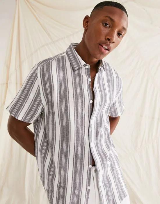 relaxed shirt in linen mix gray stripe