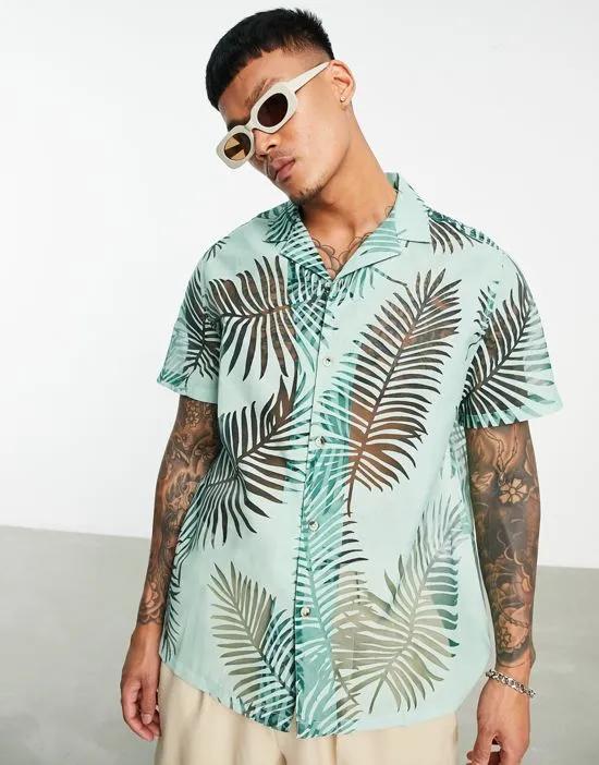 relaxed shirt in palm burnout print in green