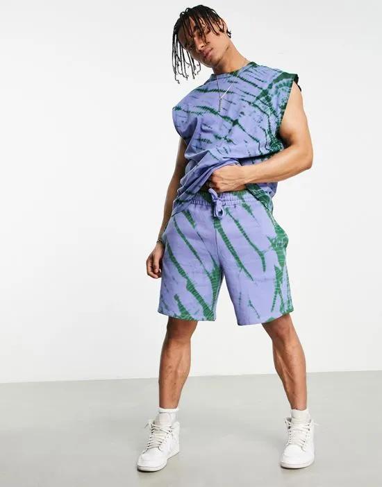 relaxed short in blue & green tie dye - part of a set