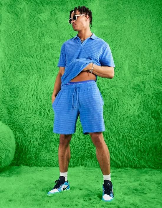 relaxed short in blue stripe terrycloth - part of a set
