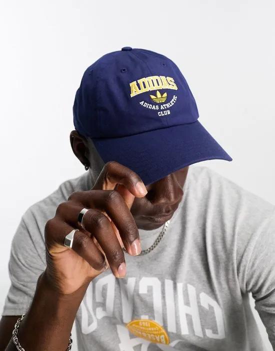relaxed strapback cap in navy and yellow
