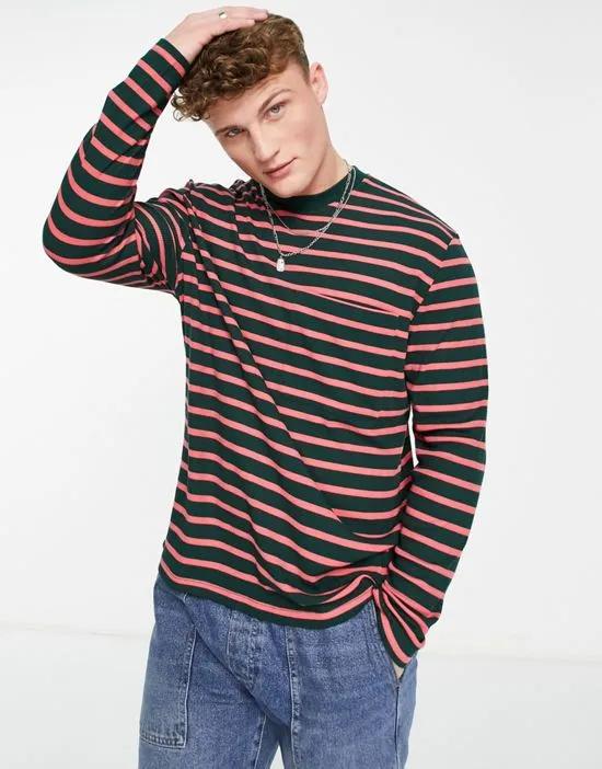 relaxed stripe long sleeve T-shirt in green and pink