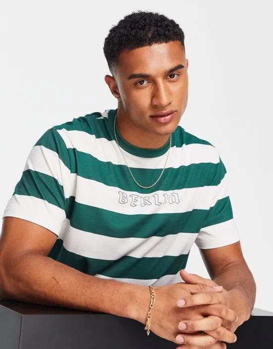 relaxed stripe T-shirt in green with Berlin chest print