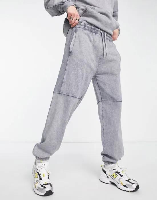 relaxed sweatpants in light gray with waffle paneling - part of a set