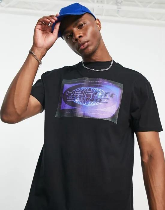 relaxed t-shirt black with cyber text front print