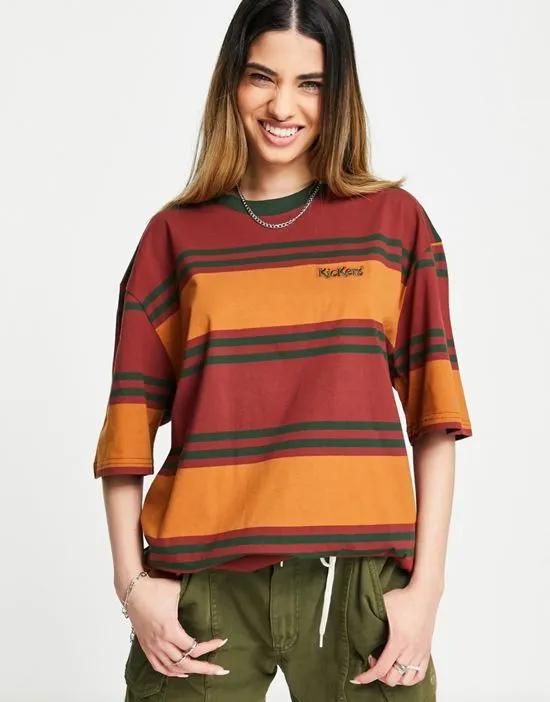 relaxed T-shirt in multi retro stripe with front logo