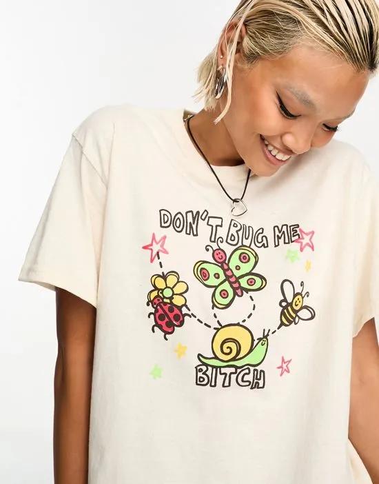 relaxed T-shirt with butterfly graphic in stone