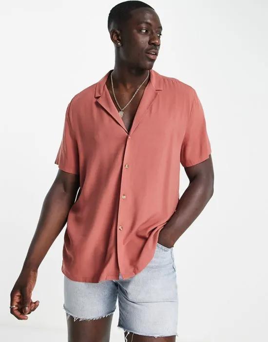 relaxed viscose shirt with revere collar in brick