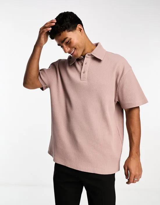 relaxed waffle polo in washed brown