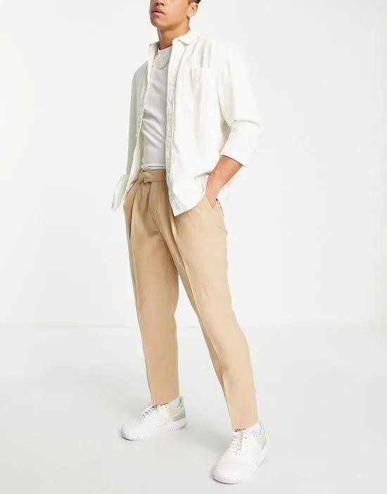 relaxed warm handle pants with double pleat in stone