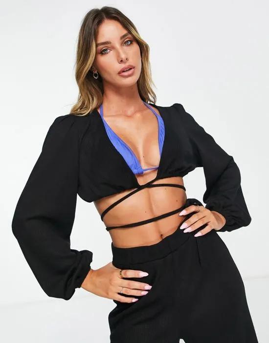 Remi Beach wrap top in black - part of a set