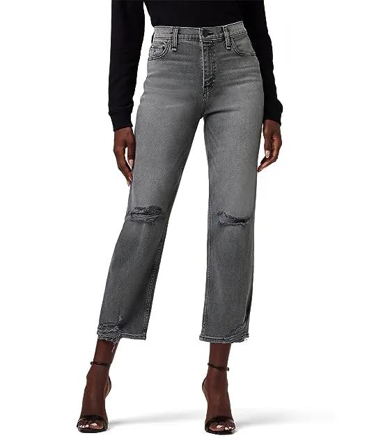 Remi High-Rise Straight Crop in Stone Grey Destructed