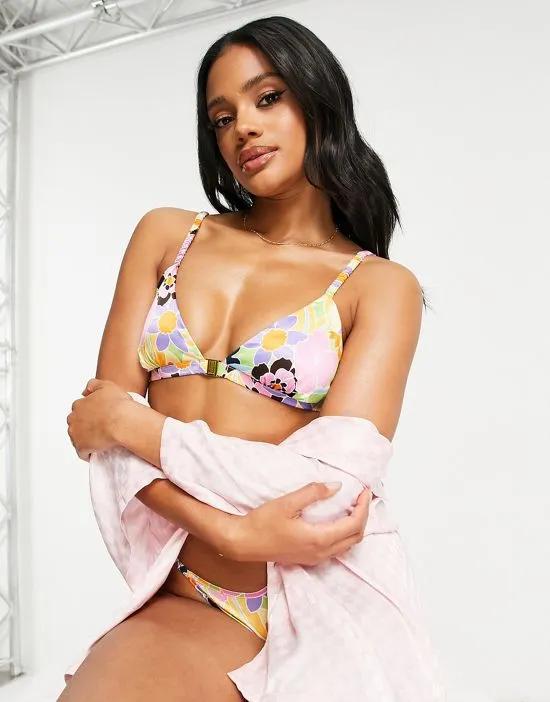 Remy poly satin triangle bra in floral - MULTI