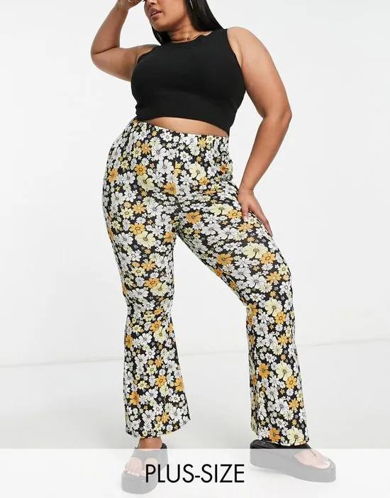 retro floral flared pants in black