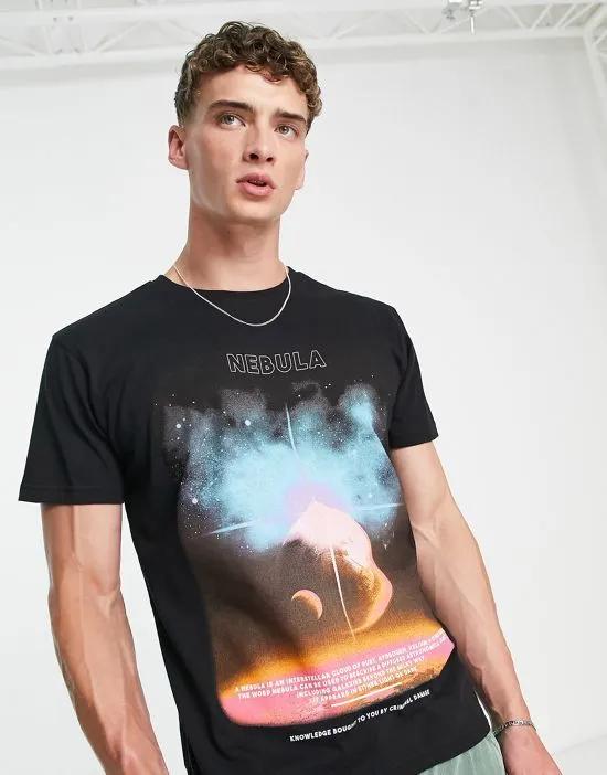retro space print t-shirt in black