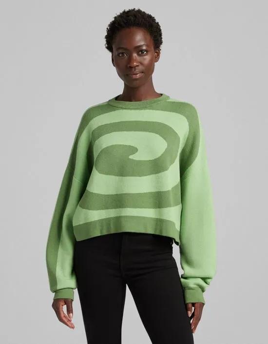 retro swirl detail sweater in green