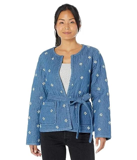 Reversible Belted Jacket in Embroidered Chambray