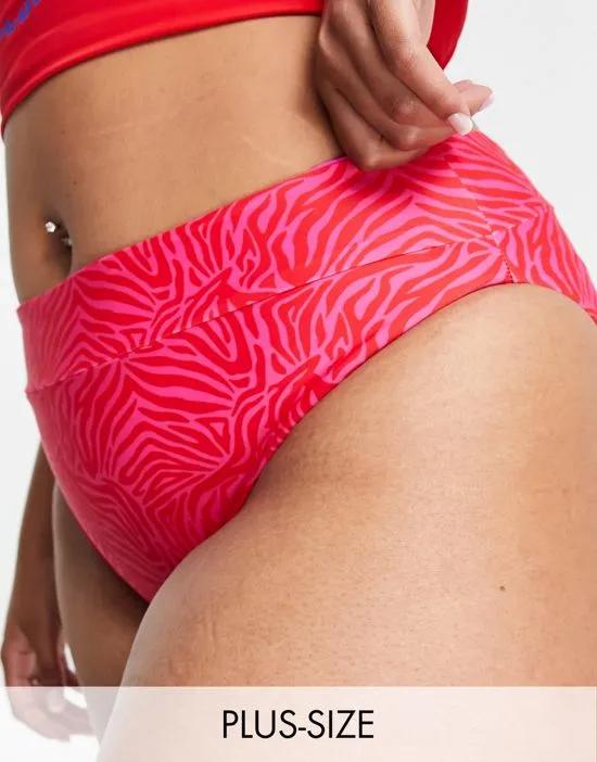 reversible bikini bottoms in red zebra print and pink