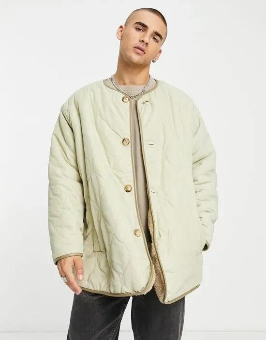 reversible lightweight quilted liner jacket in khaki