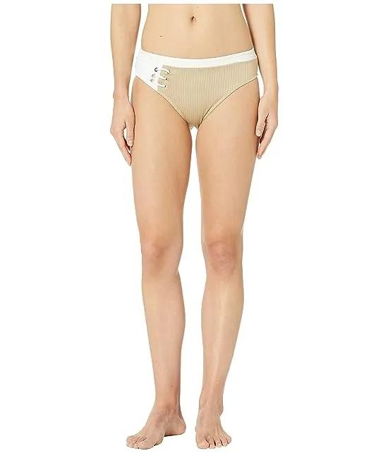Rib-Knit Color Block Front Lace Banded Bottoms