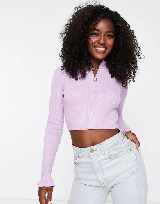rib knit half zip sweater in lilac