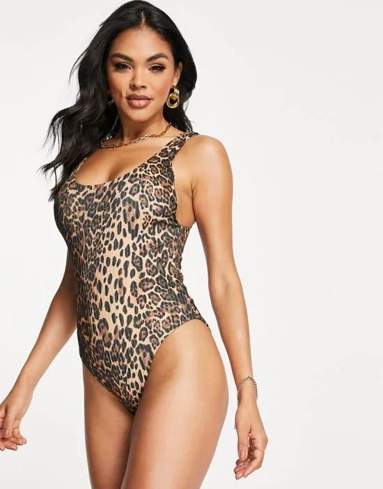rib swimsuit in leopard print