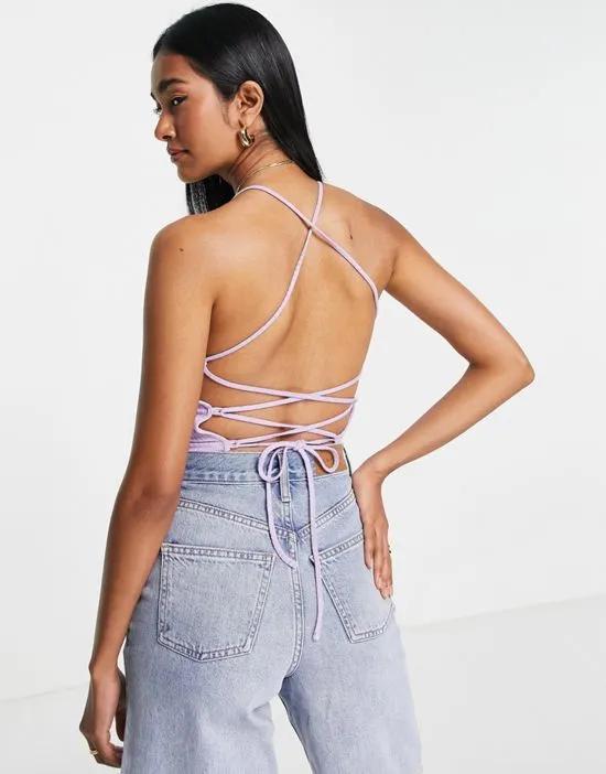 rib tie back top in lilac