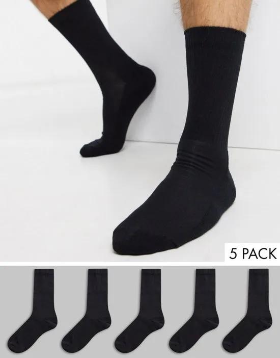ribbed 5 pack sport socks in black
