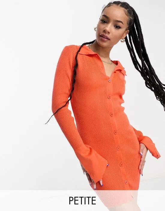 ribbed button up mini dress in bright orange
