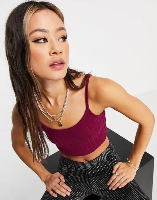 ribbed cami top in wine - part of a set