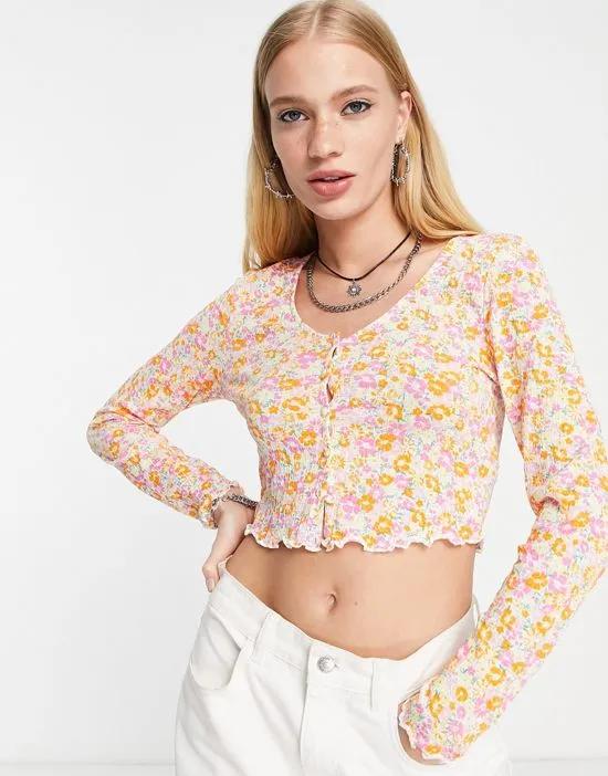ribbed cropped cardigan in pastel floral