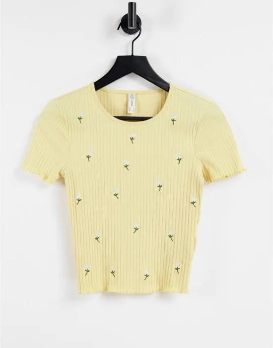 ribbed cropped t-shirt in yellow floral