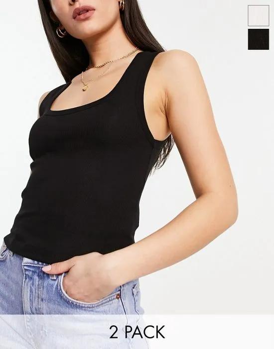ribbed cropped tank top 2 pack in black and white