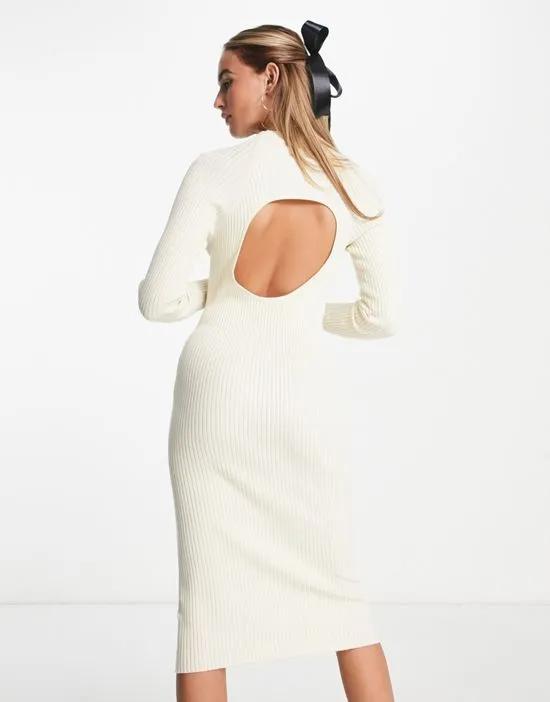 ribbed dress with cutout back in cream