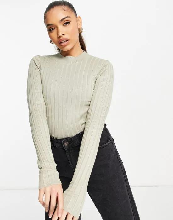 ribbed fitted sweater in khaki