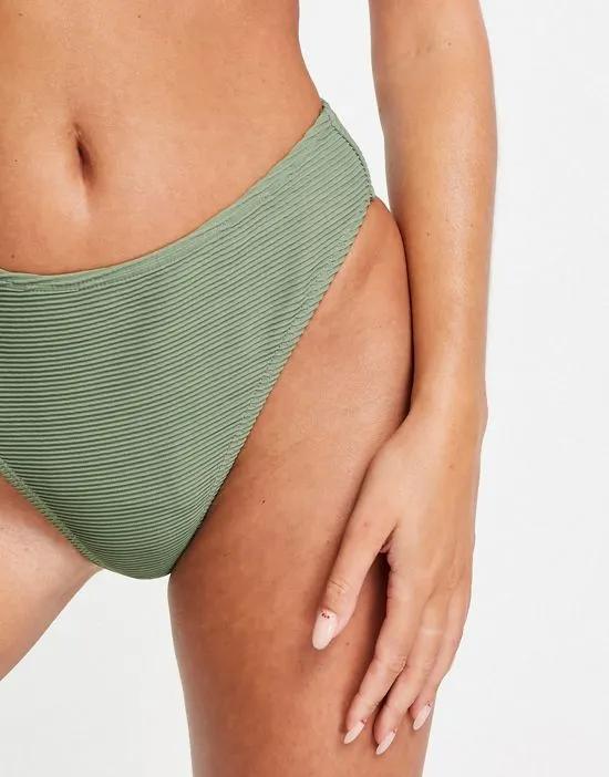 ribbed high waist bikini bottoms in dusty green