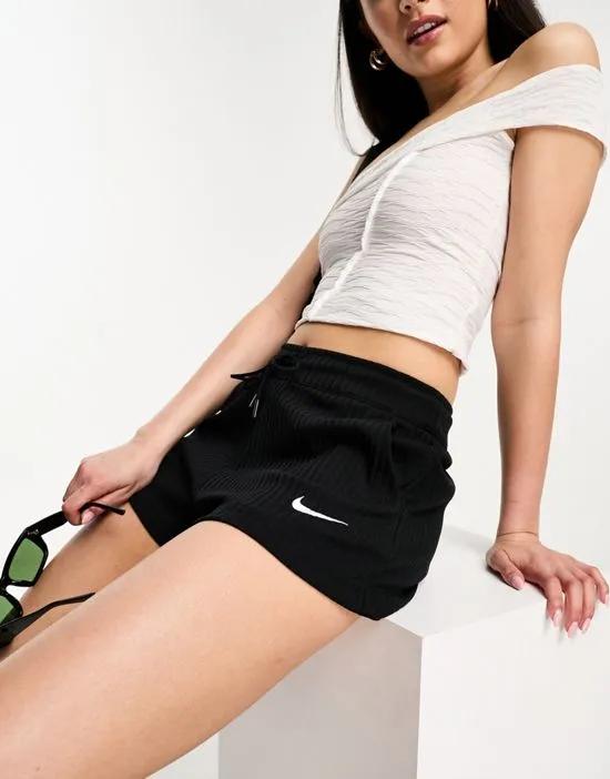ribbed jersey shorts in black
