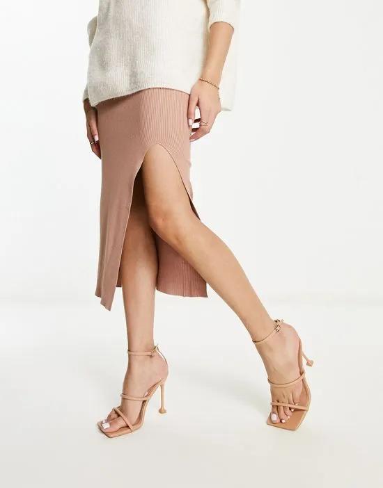ribbed knit midaxi skirt in camel