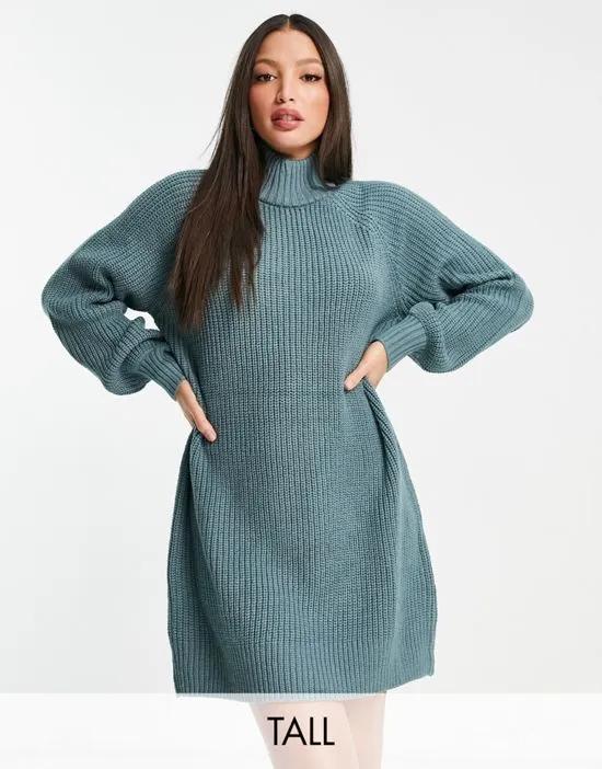 ribbed knitted mini dress in slate blue