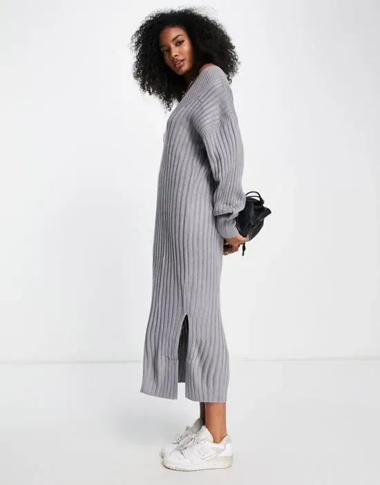 ribbed maxi sweater dress in gray
