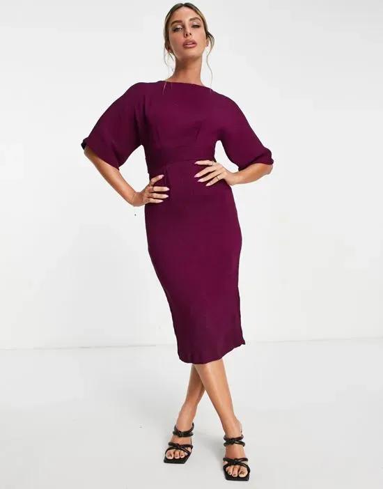 ribbed pencil dress in plum